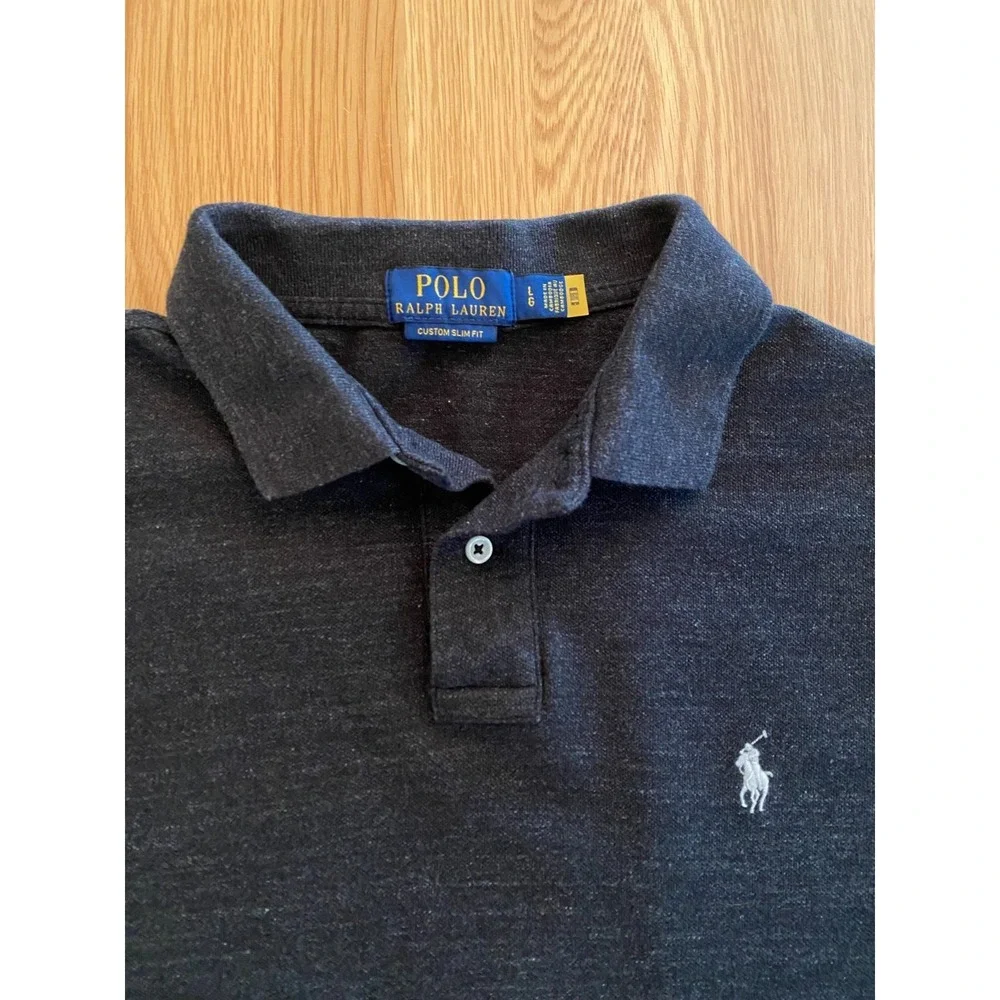 Polo Ralph Lauren Custom Slim Fit Polo Shirt Mens L Dark Charcoal Gra Pony Logo